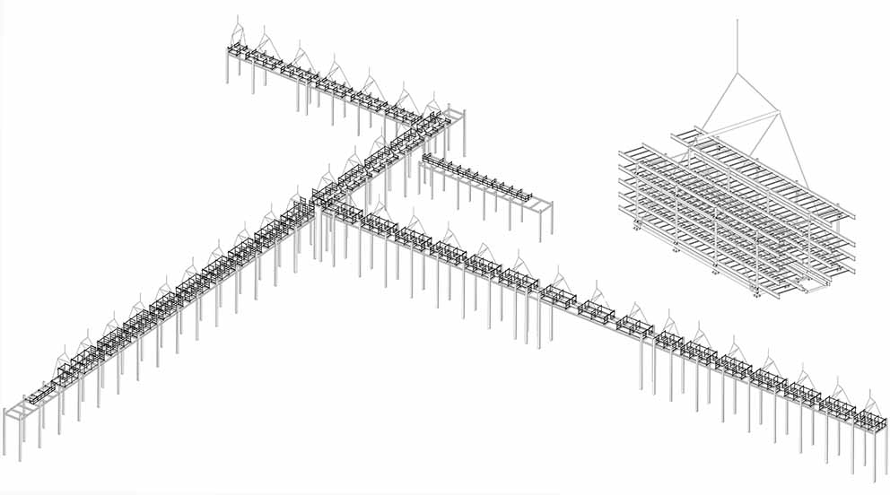 Custom structural cable support system engineered to reduce construction costs and installation time on a large commercial project.